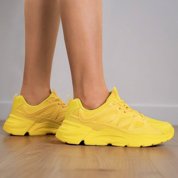 Women's Yellow Slip-On Running Shoes Lightweight Mesh Walking Sneakers for Gym - Picture 7 of 7